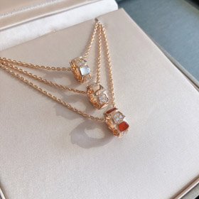 Bulgari węża koło kości biały matki perły czerwony chalcedony różowe złoto naszyjnik-3765  