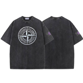 Stone Island umyte i niepokojące krótki rękaw luźno-dopasowane vintage casual T-shirt-5270  