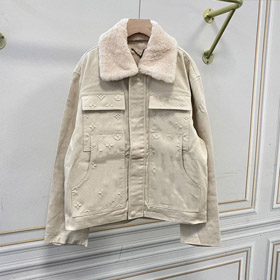 Louis Vuitton LV nowa kurtka do odzieży roboczej z wytłoczonymi kieszeniami i odłącznym wełnianym kołnierzem-5295  