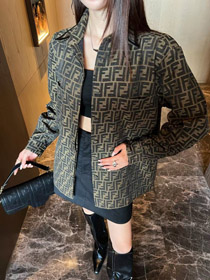 Fendi nowy żakard list kołnierz patchwork wyposażony kurtka-5362  