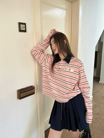 Miu Miu nowy kołnierz patchwork casual wszechstronna koszula polo T-shirt-5371  