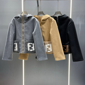 Fendi nowa wełna mieszanka zip-up kapturem kurtka-5378  