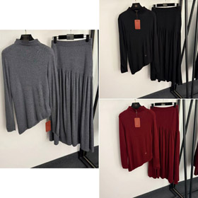 Loro Piana nowy zestaw z wełny dzianiny z nieregularnym pochylonym hem-5384  