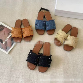 Celine denim płaskie wygodne sandały poślizgowe-5608  